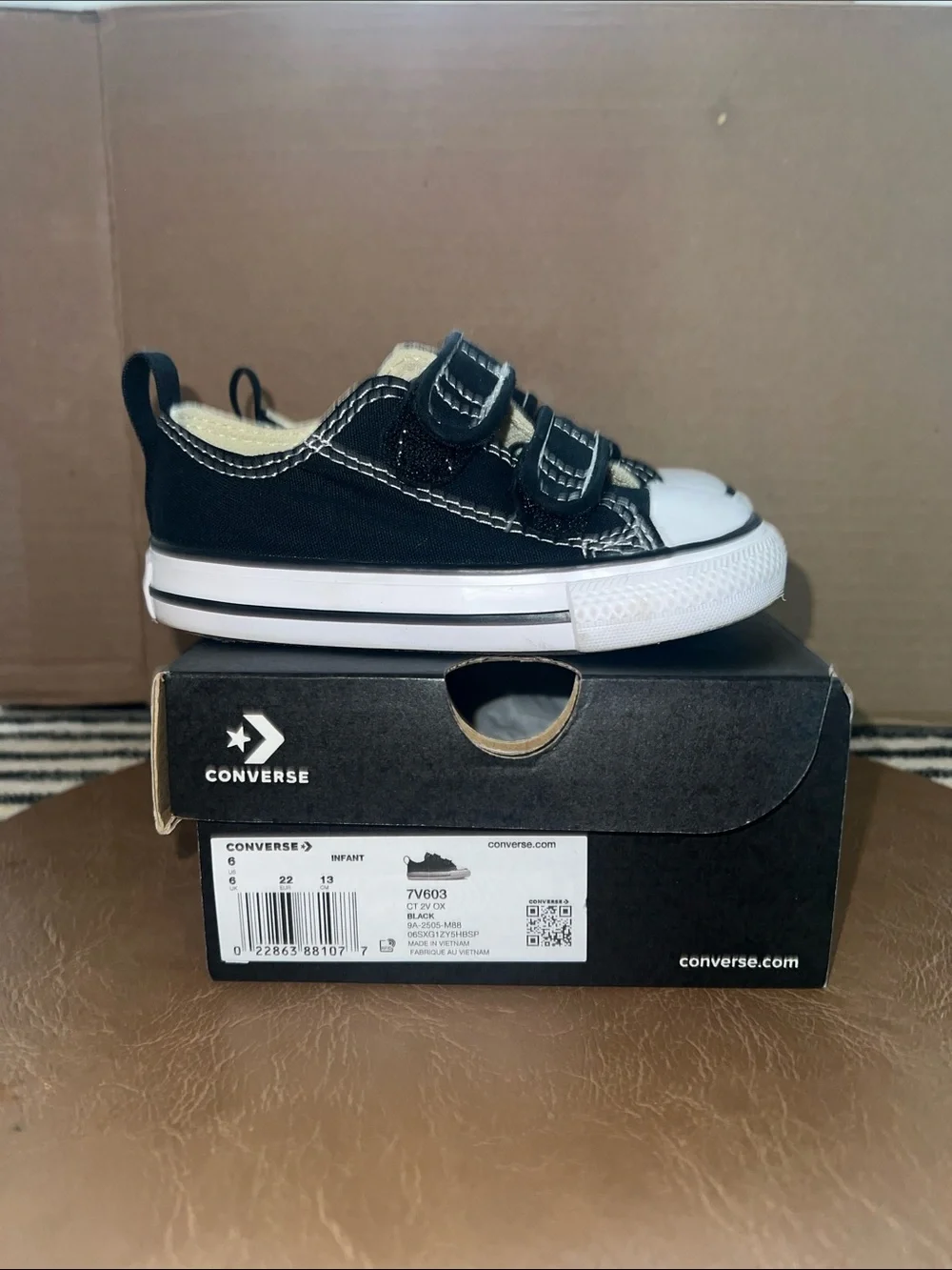 Converse Kids Black and White Canvas Velcro Sneakers